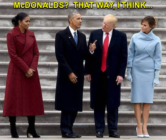 Donald Trump Jokes: Photo showing Barack and Michele Obama giving Trump and Melania directions to McDonalds.