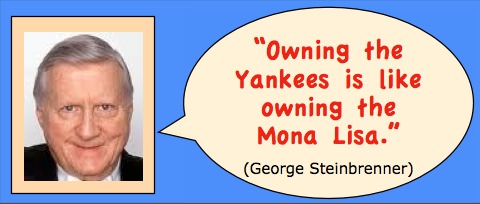 Photo: head shot of George Steinbrenner.
Caption: Owning the Yankees is like owning the Mona Lisa.